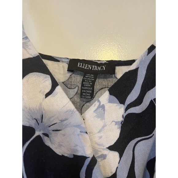 NWT Ellen Tracy Side Tie Linen Blend Midi Dress Women's XS Floral - Picture 6 of 16